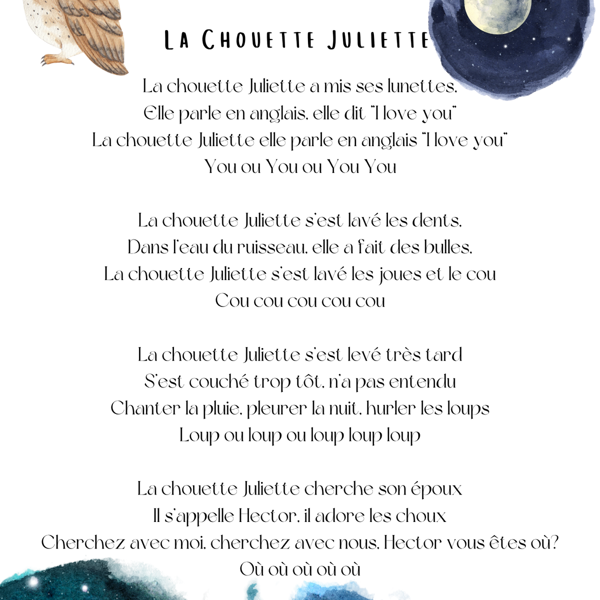 Thème jour et nuit - Affiches de comptines