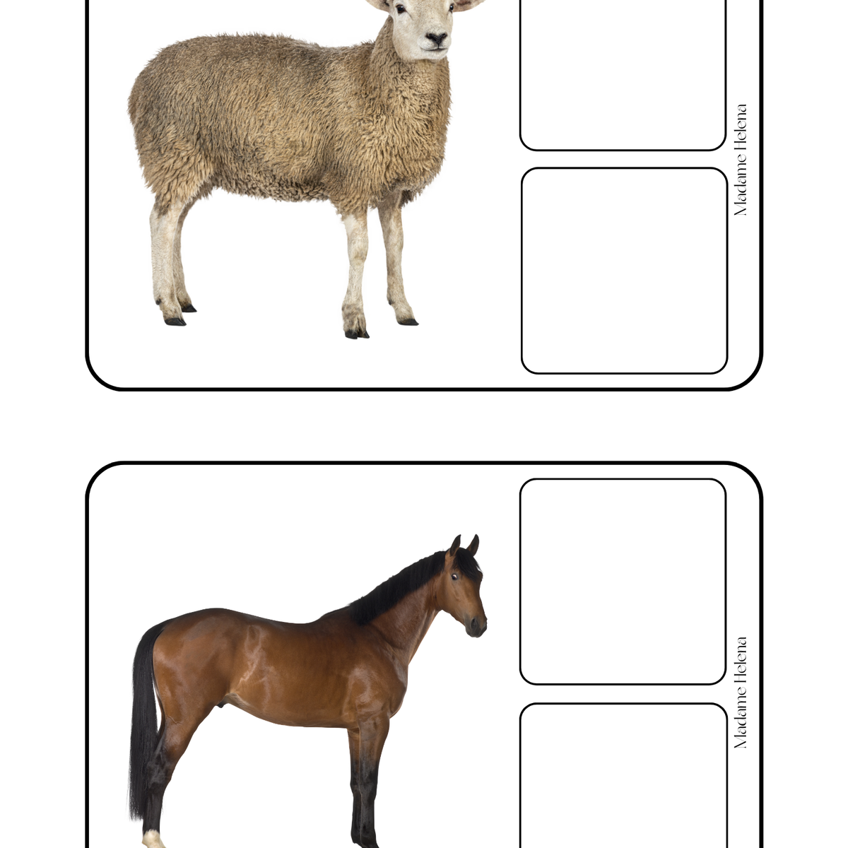 Thème Animaux de la ferme - Jeu d'association pelage et empreintes