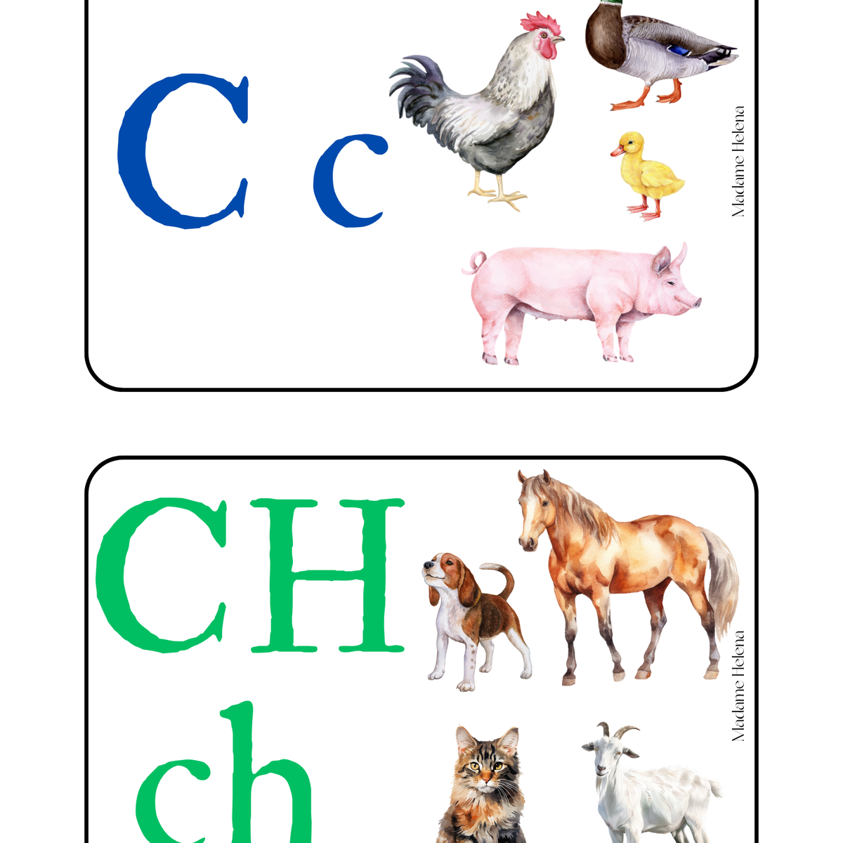 Thème Animaux de la ferme - Cartes de phonologie