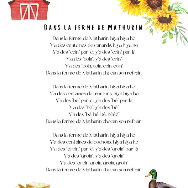 Thème Animaux de la ferme - Affiches comptines