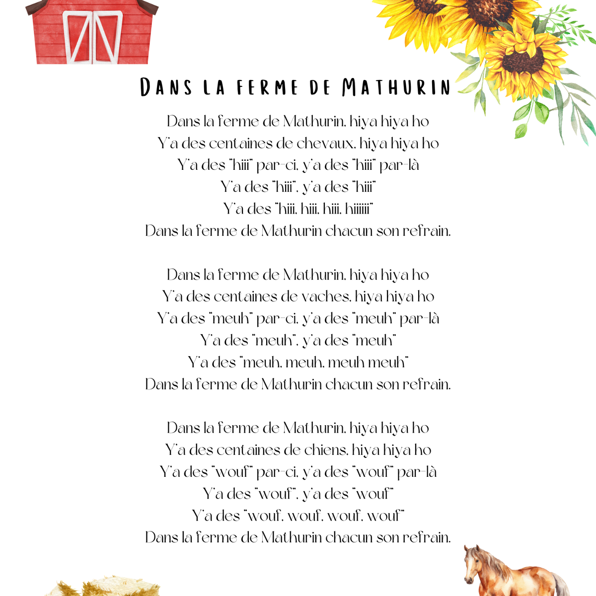 Thème Animaux de la ferme - Affiches comptines