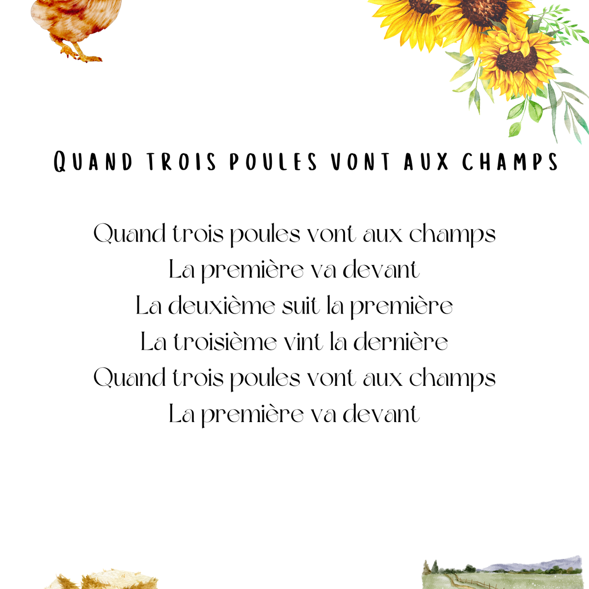 Thème Animaux de la ferme - Affiches comptines