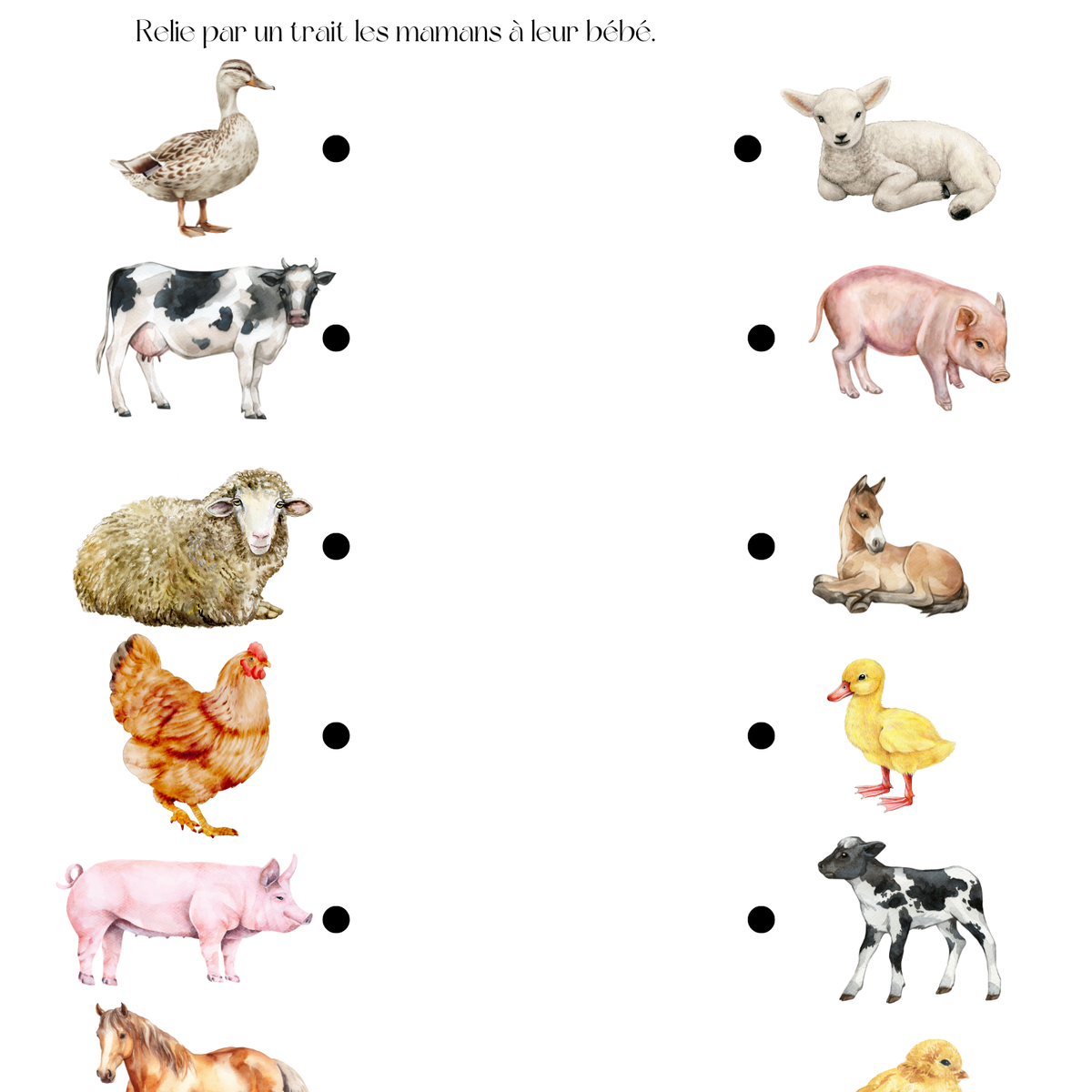 Thème Animaux de la ferme - Jeu d'association maman et bébé