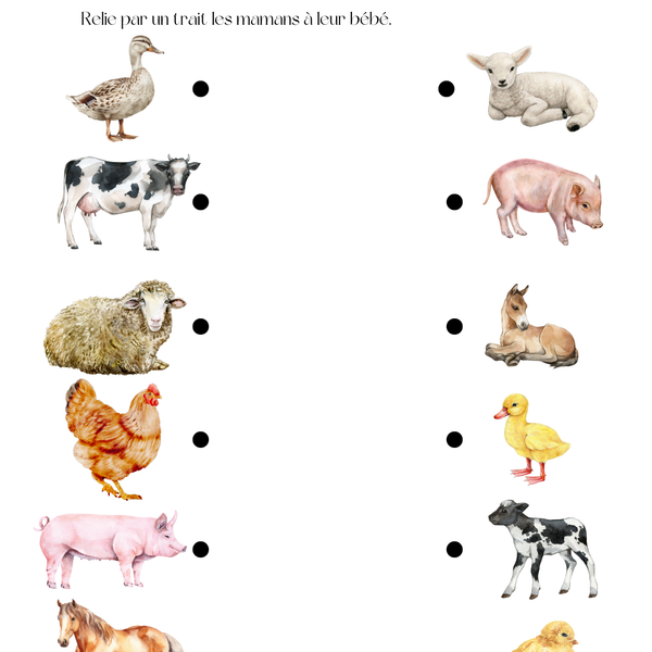 Thème Animaux de la ferme - Jeu d'association maman et bébé