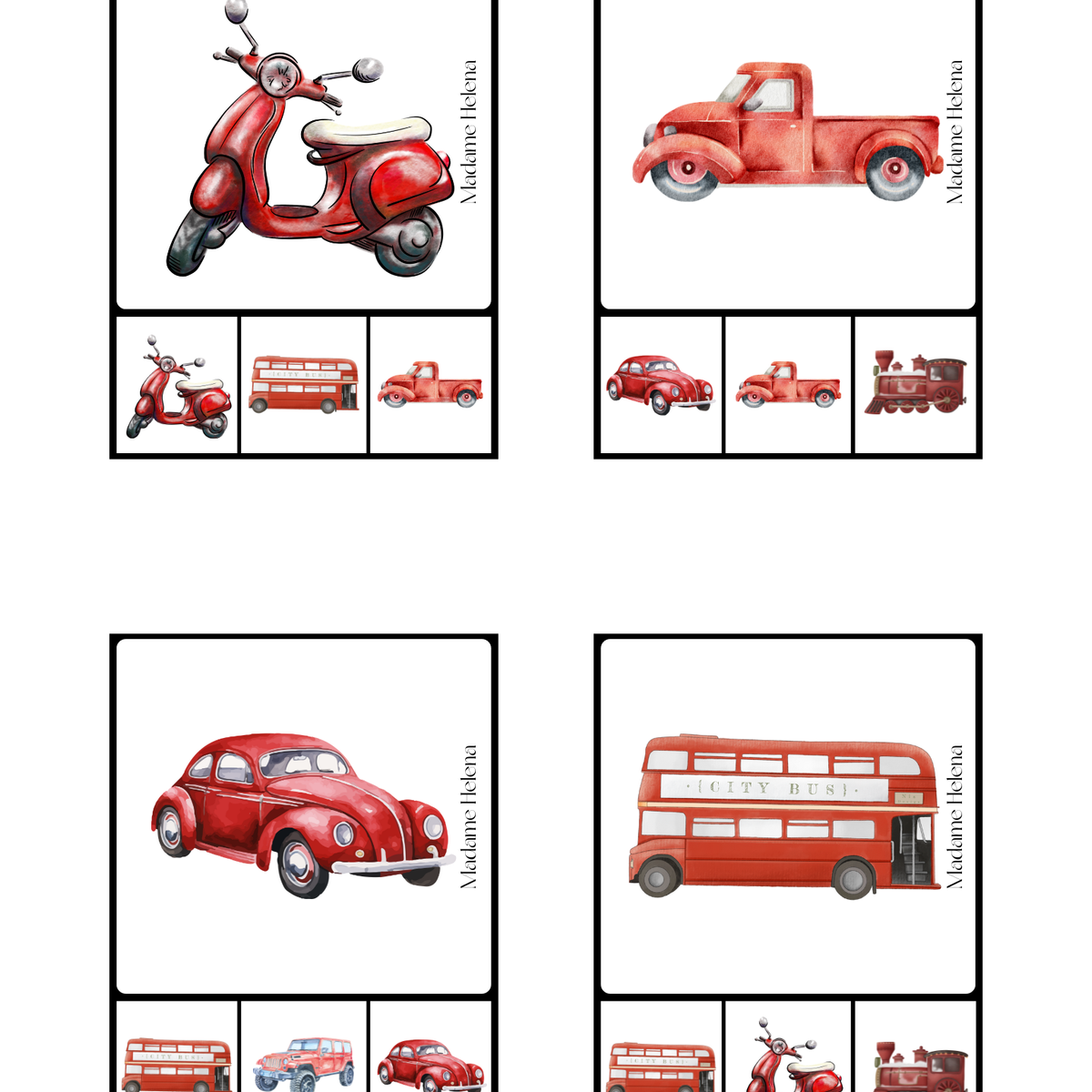 Thème Véhicules - Cartes à pinces de discrimination visuelle