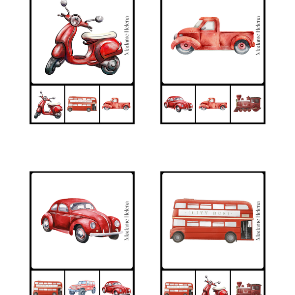 Thème Véhicules - Cartes à pinces de discrimination visuelle