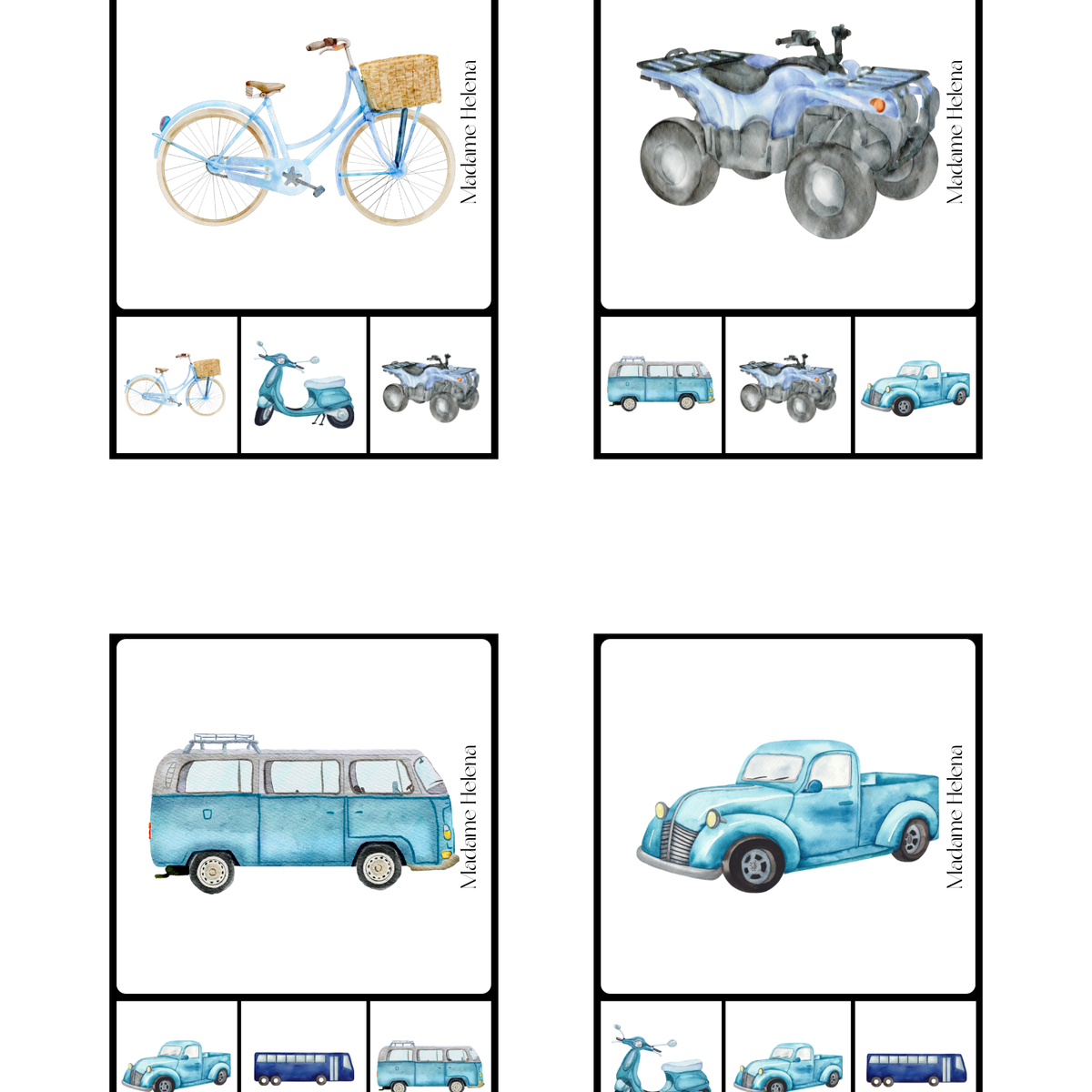 Thème Véhicules - Cartes à pinces de discrimination visuelle