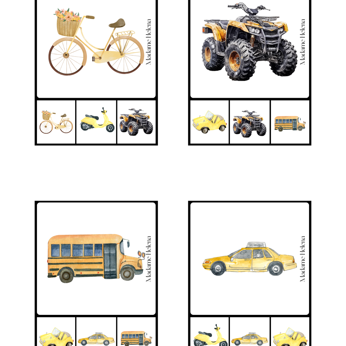 Thème Véhicules - Cartes à pinces de discrimination visuelle