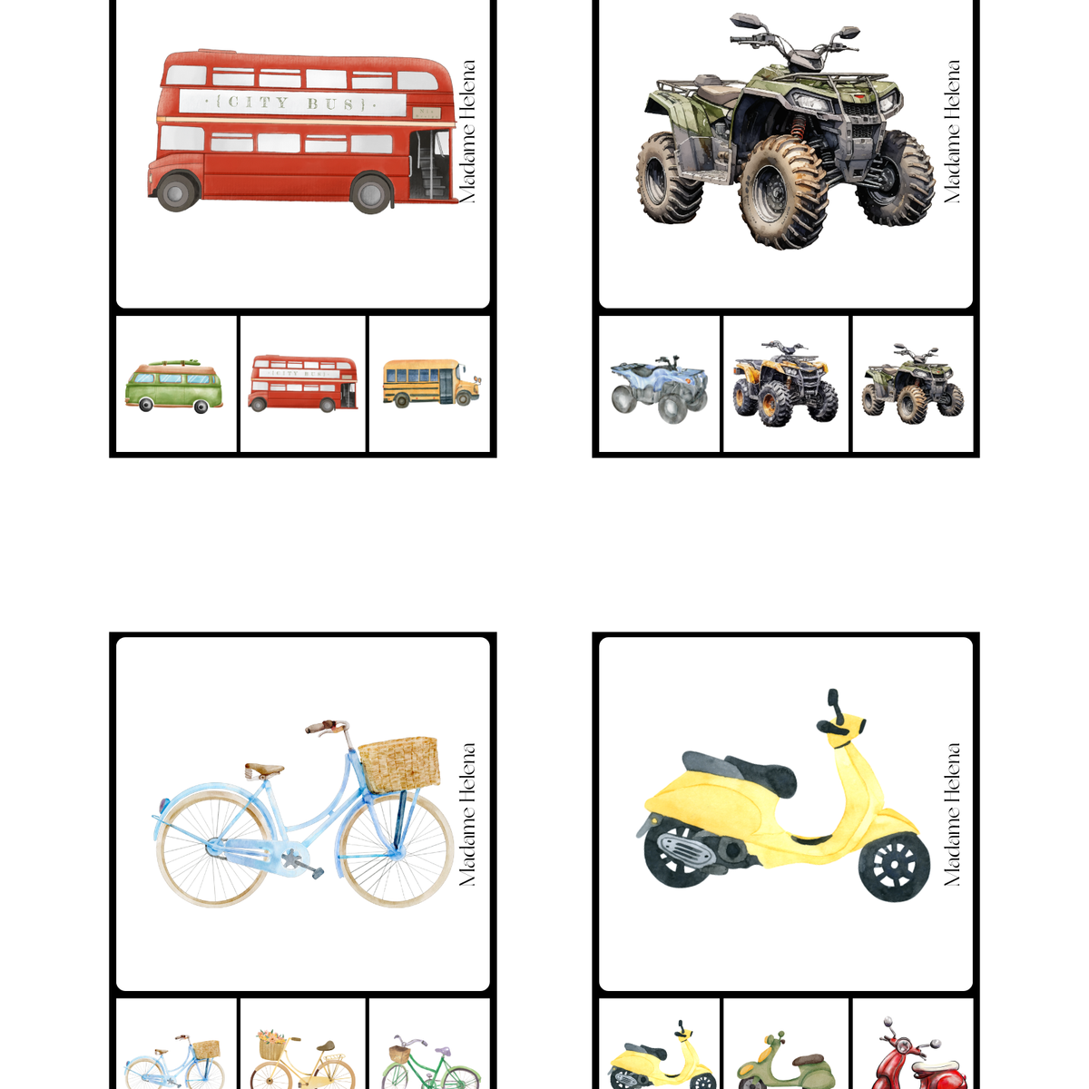 Thème Véhicules - Cartes à pinces de discrimination visuelle