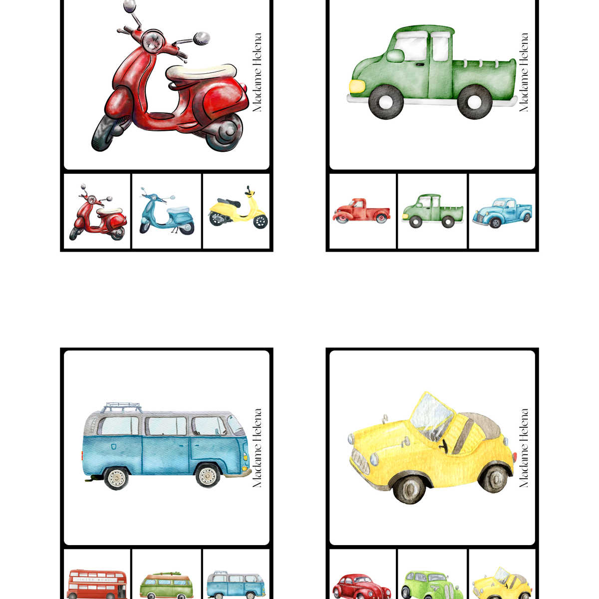 Thème Véhicules - Cartes à pinces de discrimination visuelle