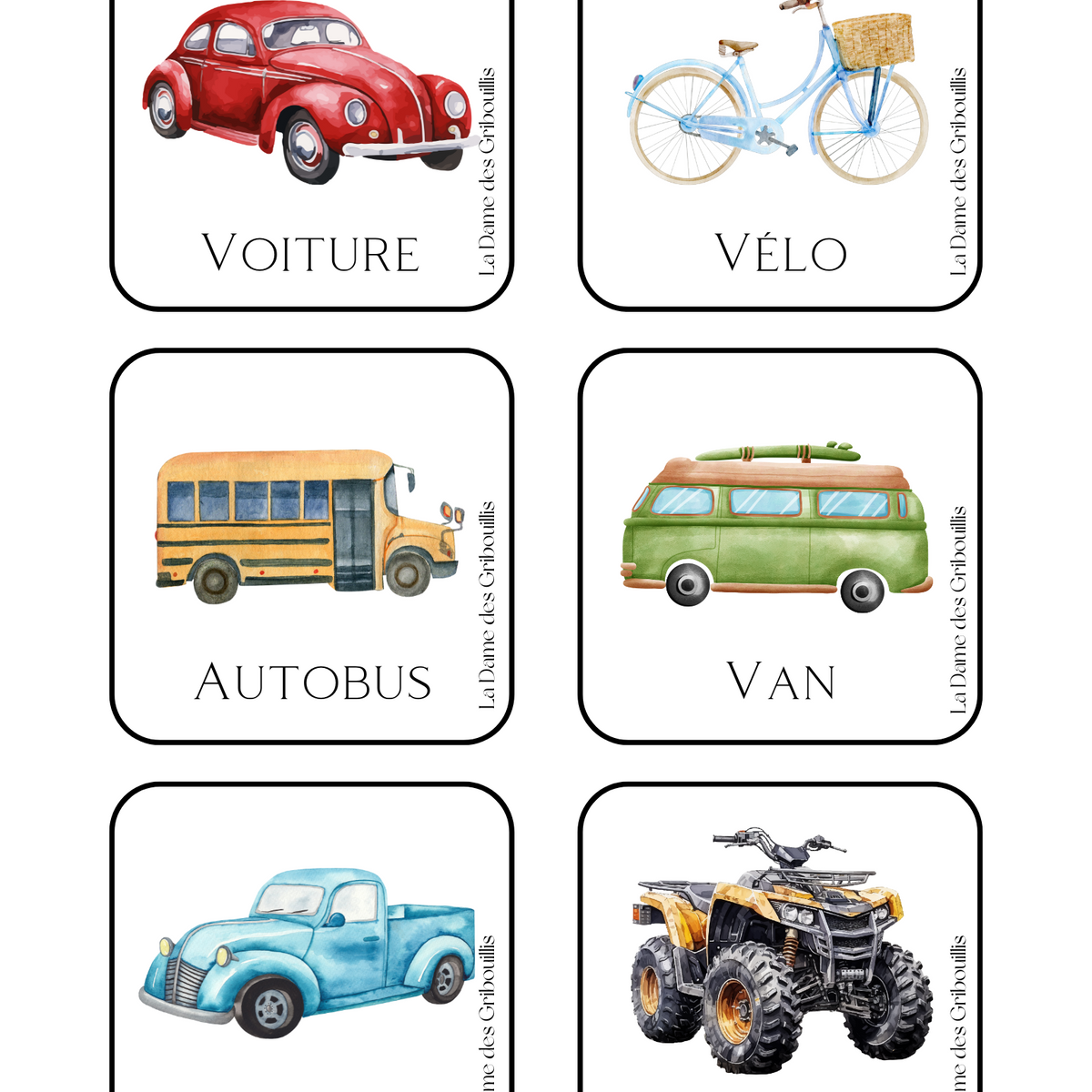 Thème Véhicules - Cartes de nomenclature