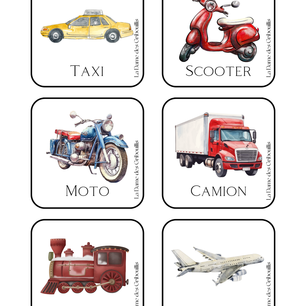 Thème Véhicules - Cartes de nomenclature