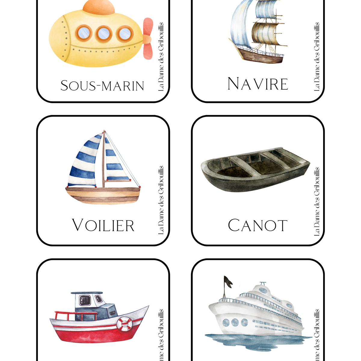 Thème Véhicules - Cartes de nomenclature