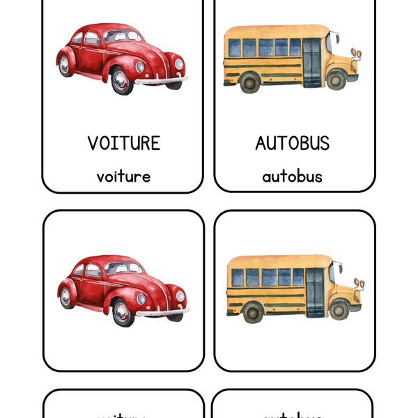 Thème Véhicules - Cartes de nomenclature