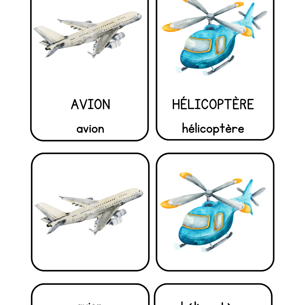 Thème Véhicules - Cartes de nomenclature