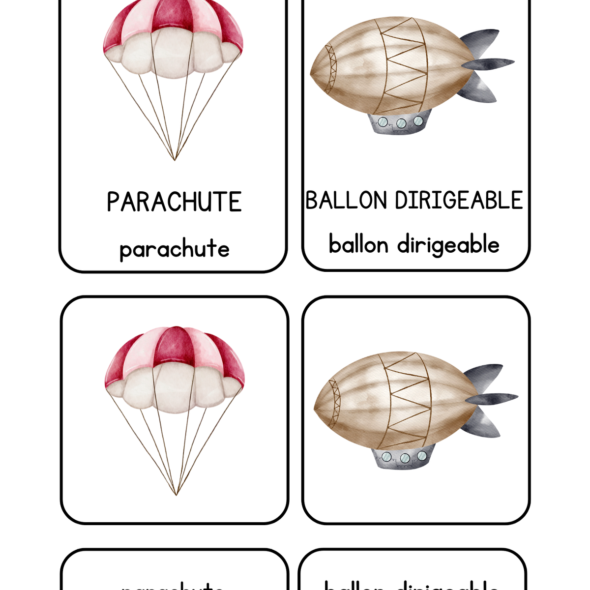 Thème Véhicules - Cartes de nomenclature