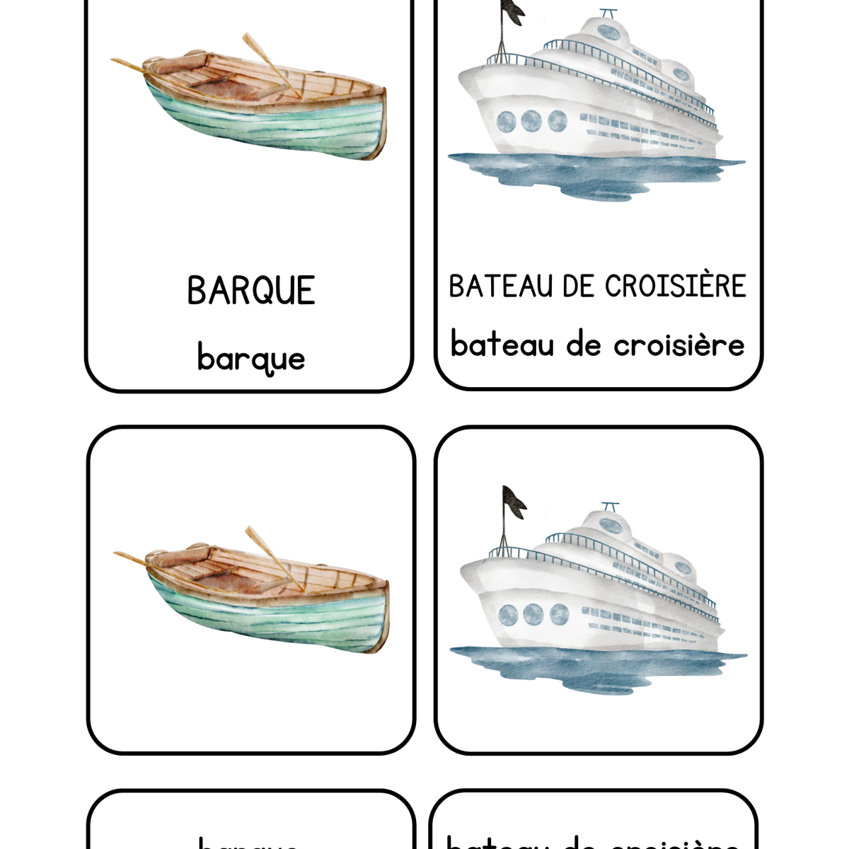 Thème Véhicules - Cartes de nomenclature