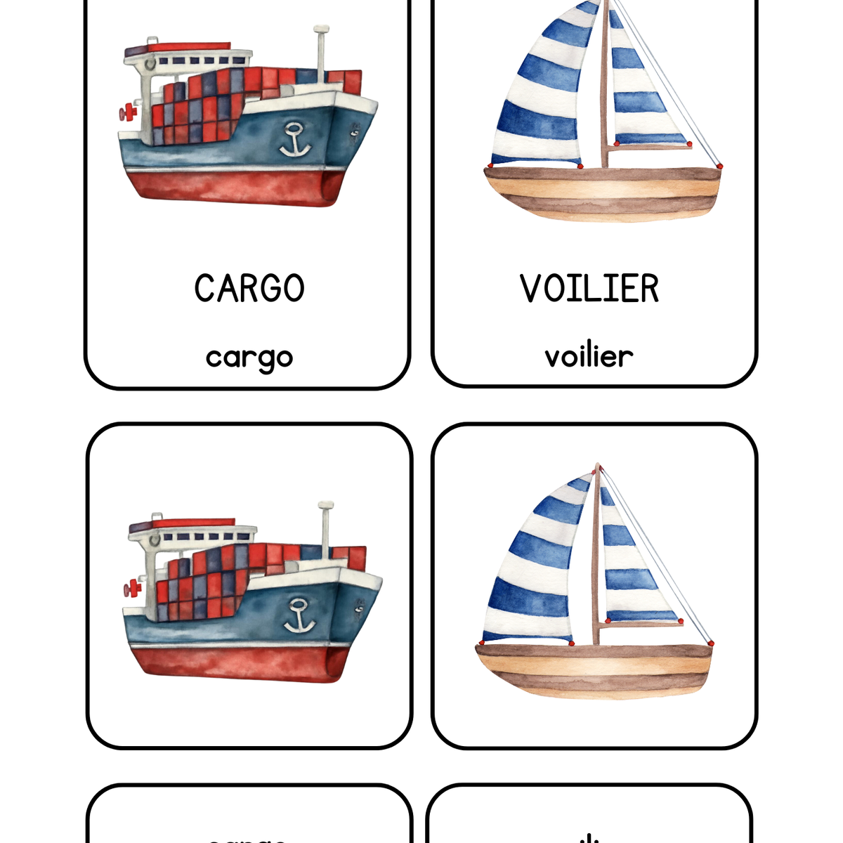 Thème Véhicules - Cartes de nomenclature