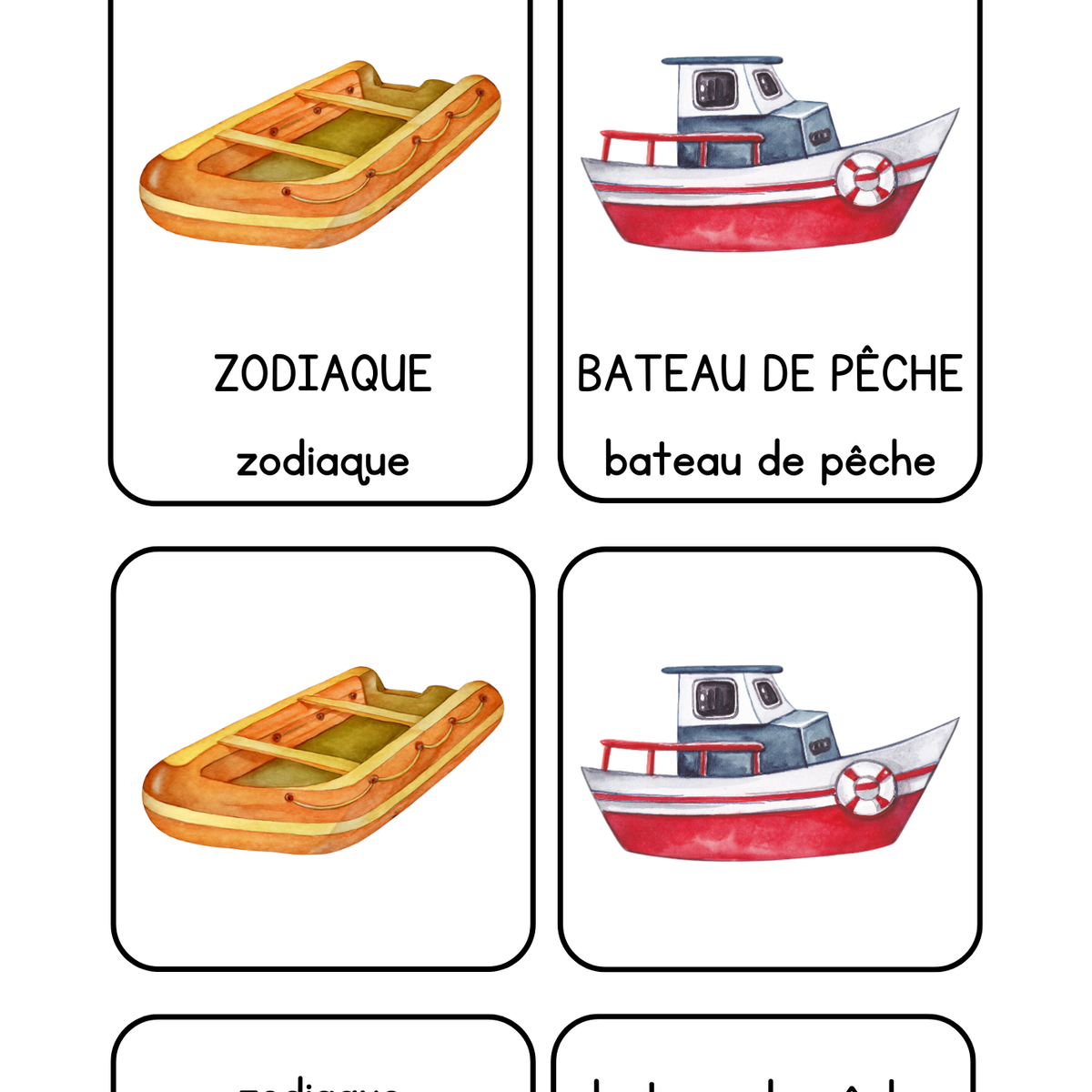 Thème Véhicules - Cartes de nomenclature