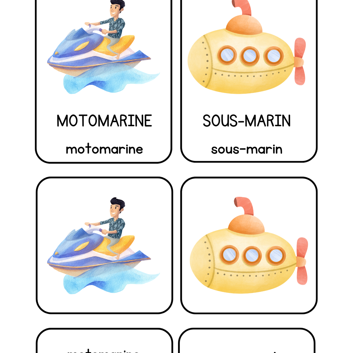 Thème Véhicules - Cartes de nomenclature