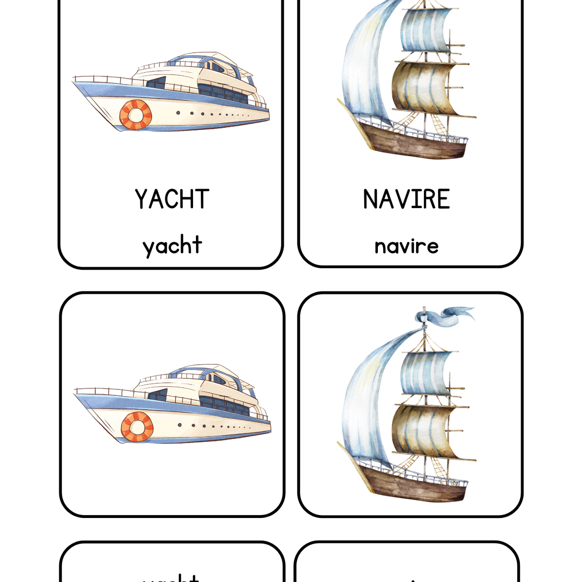 Thème Véhicules - Cartes de nomenclature