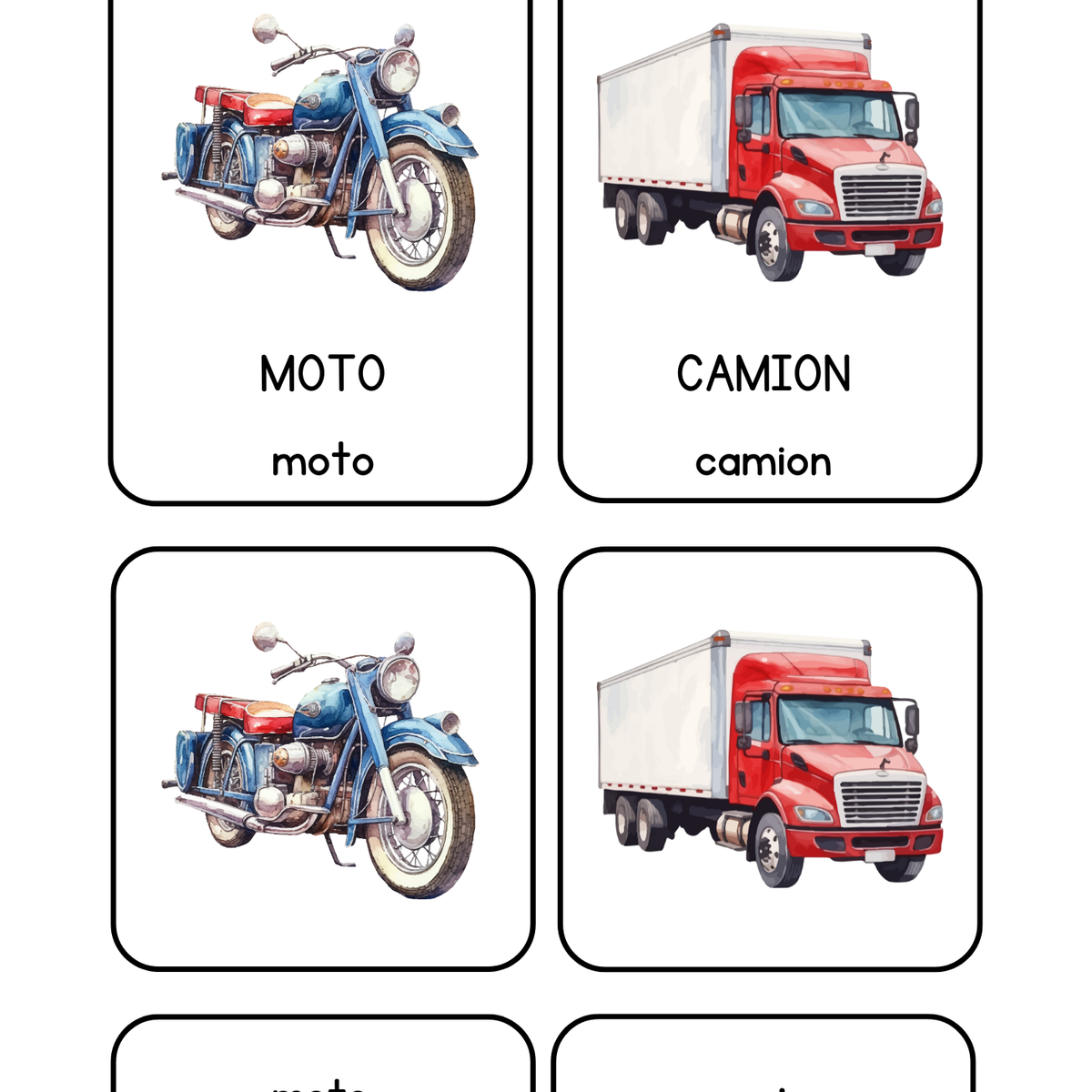 Thème Véhicules - Cartes de nomenclature