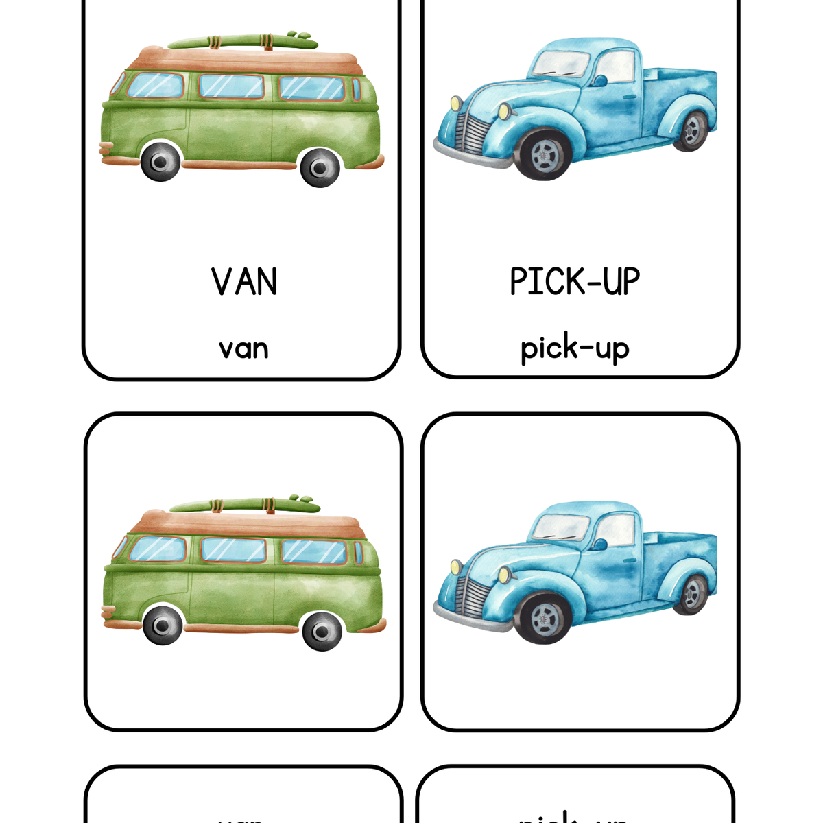 Thème Véhicules - Cartes de nomenclature