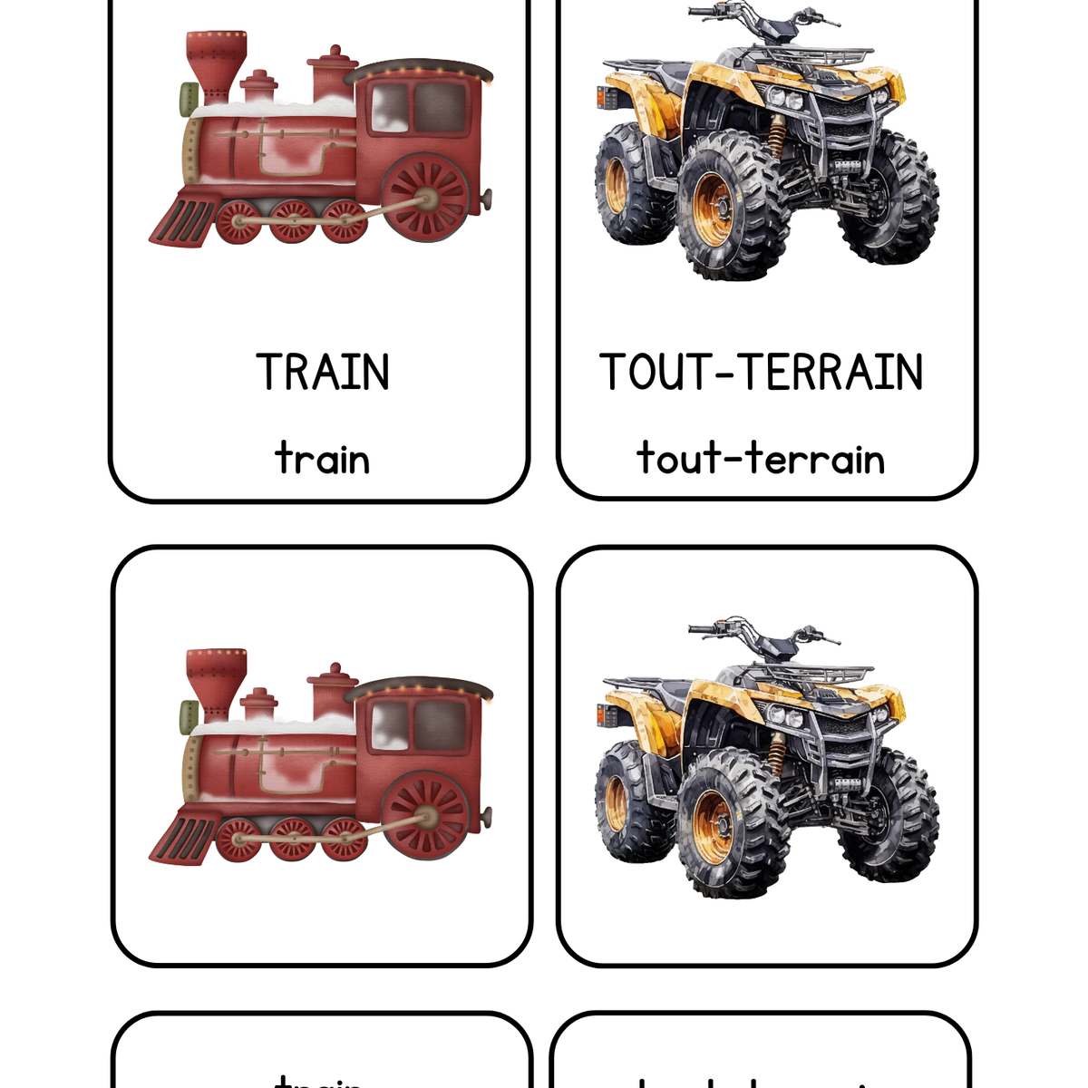 Thème Véhicules - Cartes de nomenclature