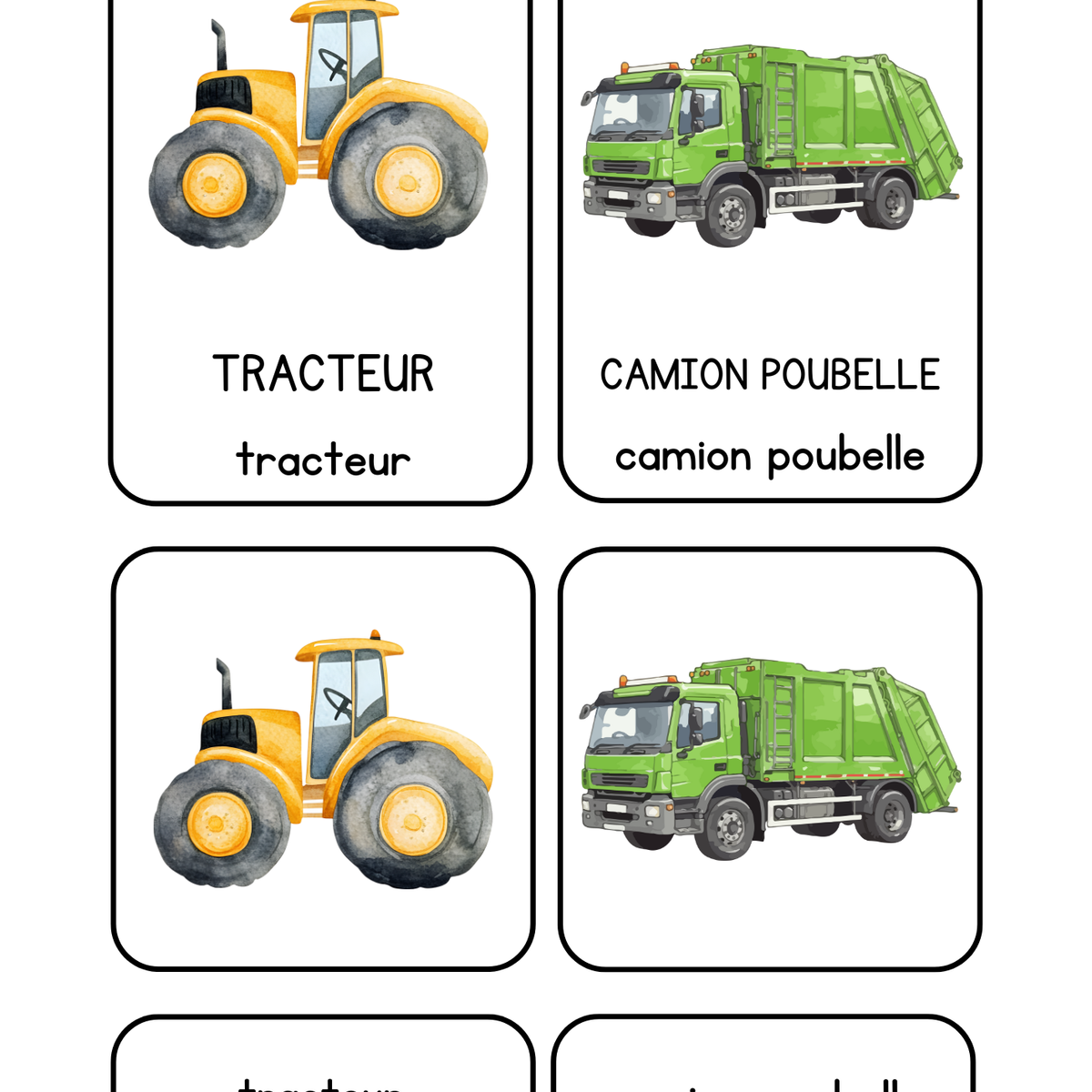 Thème Véhicules - Cartes de nomenclature