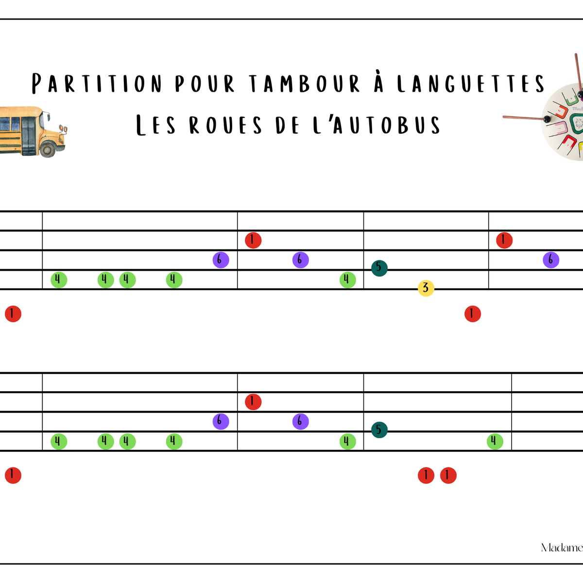 Thème Véhicules - Partition tambour à languettes